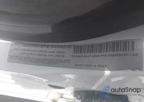 2015 Maserati Ghibli из США, поврежденный, VIN ZAM57XSA4F1148845